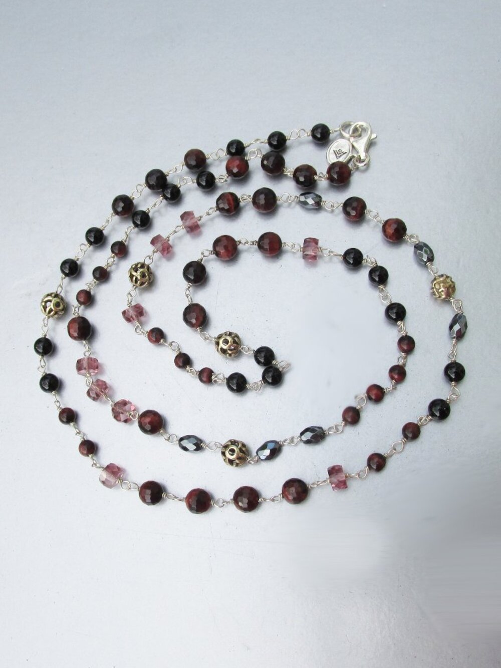 Retired SILPADA Sterling Silver Hematite Tiger Eye Burgundy Blush Necklace N3347